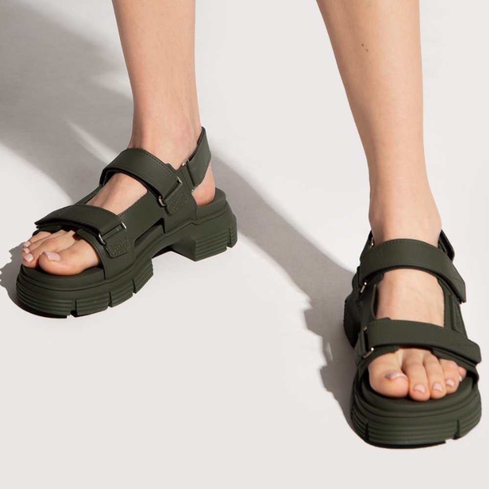 Ganni Olive Chunky Lug-Strap Sandals